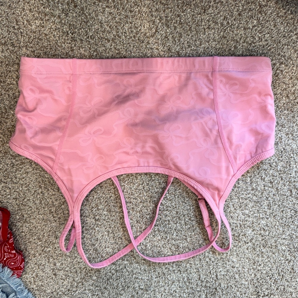 LoveShackFancy Pink Bow Jacquard Sports Bra Size M Adjustable Straps
